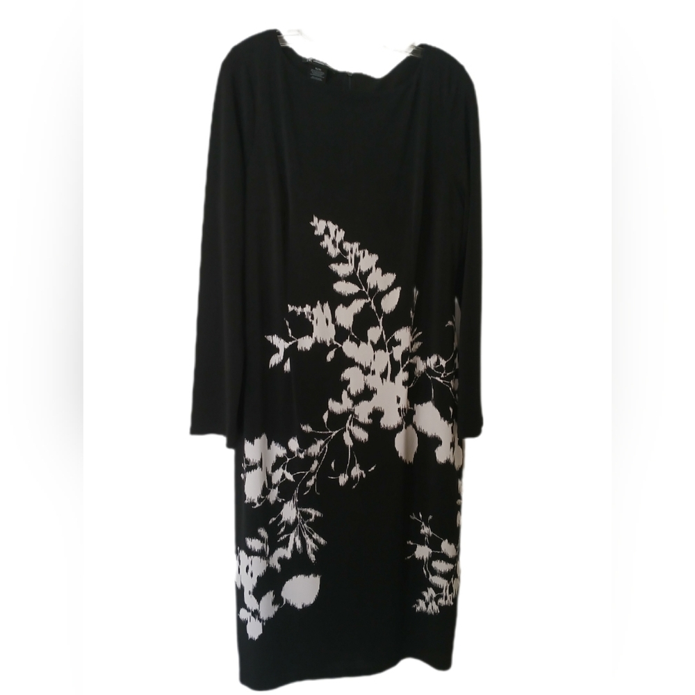 INC International Concepts Black and White Floral Long Sleeve Cocktail Dress XL - Picture 4 of 5